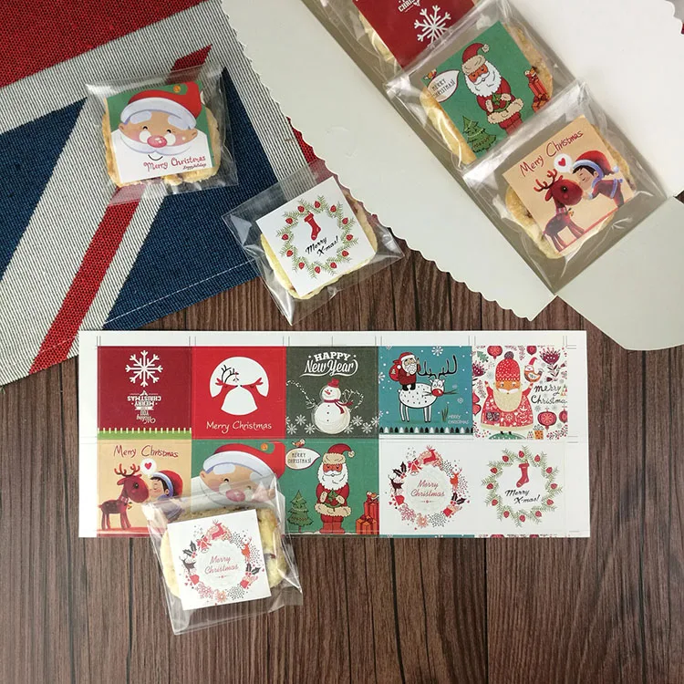 Christmas cookie biscuit candy gift bag box sealing paster paper bags sticker package decorative
