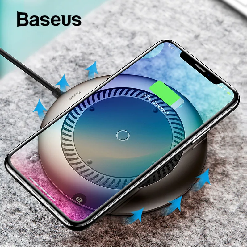 

Baseus 10W Qi Wireless Charger Fast Charging Pad with Silent Radiating Fan Fast Charging Charger for iPhone X 8 7 Samsung Huawei