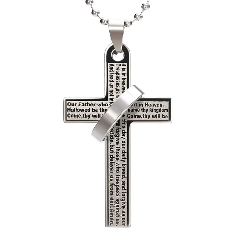 Винтажный крест-кулон ожерелье для мужчин и женщин из нержавеющей стали длинная цепочка ожерелье Этническая молитва Писание Крест Кулон Ретро ювелирные изделия