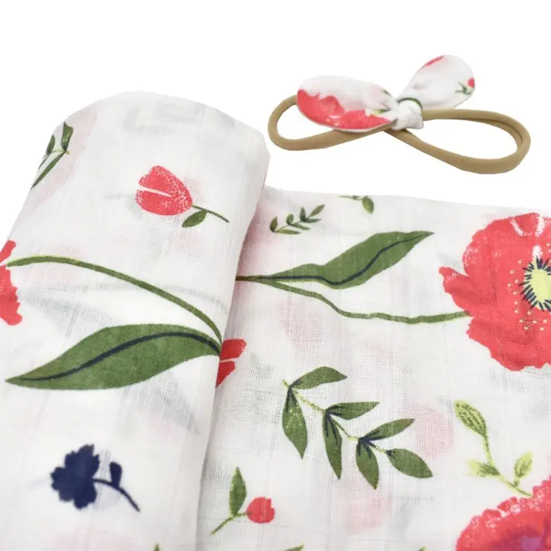 Хлопковое муслиновое одеяло для пеленания новорожденных с цветочным рисунком, Пеленальное Одеяло, 2 шт., банное полотенце, аксессуары для детской кровати