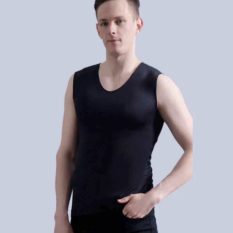 Летняя мужская бесшовная Майка Canotte Ice Silk Tank Top удобный Стрингер Мышцы жилет без рукавов для бега фитнес тренажерный зал одежда - Цвет: Черный