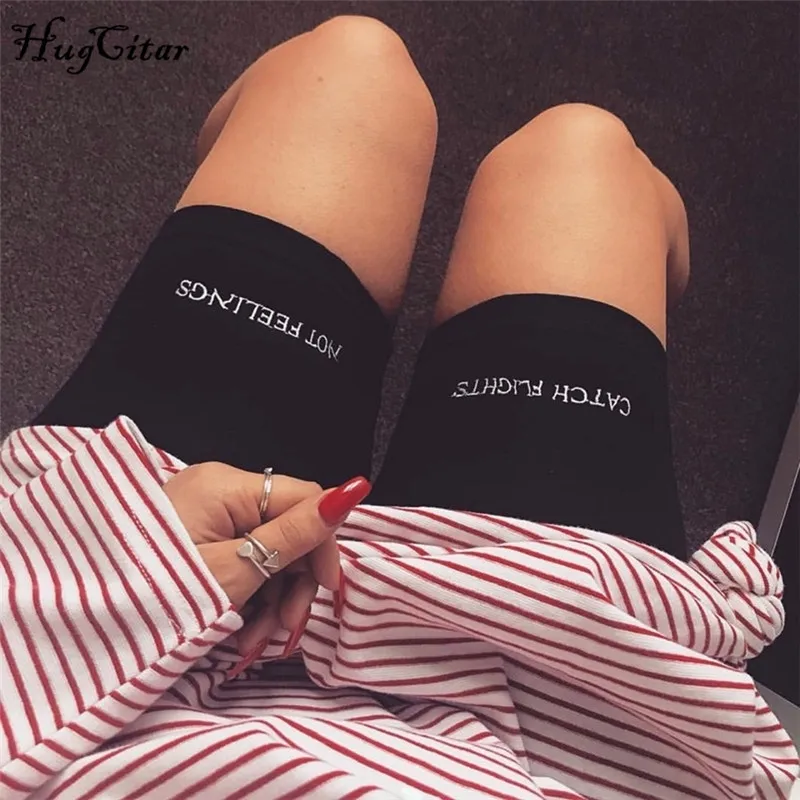 Hugcitar letters вышивка высокая талия эластичные шорты летние женские модные повседневные уличные эластичные шорты