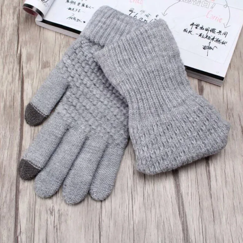 Зимние новые женские теплые зимние вязаные перчатки на полный палец для девочек Женские однотонные перчатки для девочек зимние перчатки