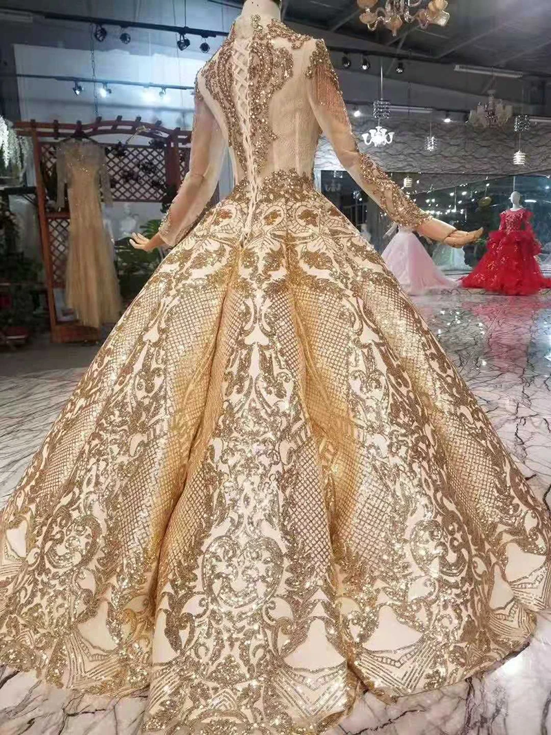 Modabelle арабские золотые вечерние платья с блестками Vestido De Gala роскошное мусульманское вечернее платье с v-образным вырезом и длинным рукавом Vestidos Festa