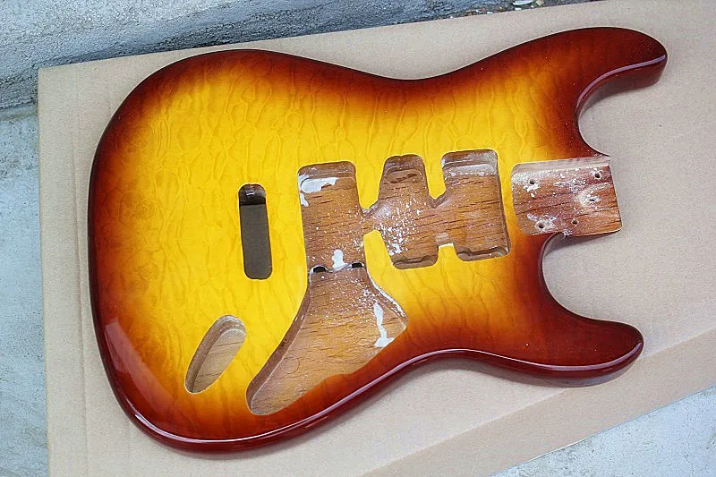 

Wholesale Red-brown Alder Electric Guitar Body with Flame Maple Veneer,offering customized as to request