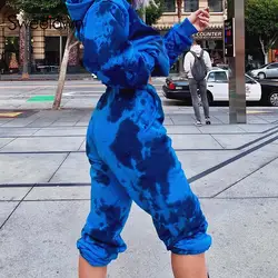 Sweetown синий Tie Dye хиппи женские спортивные брюки новое поступление 2019 хип хоп камуфляж брюки для девочек карманы Эластичный Высокая талия