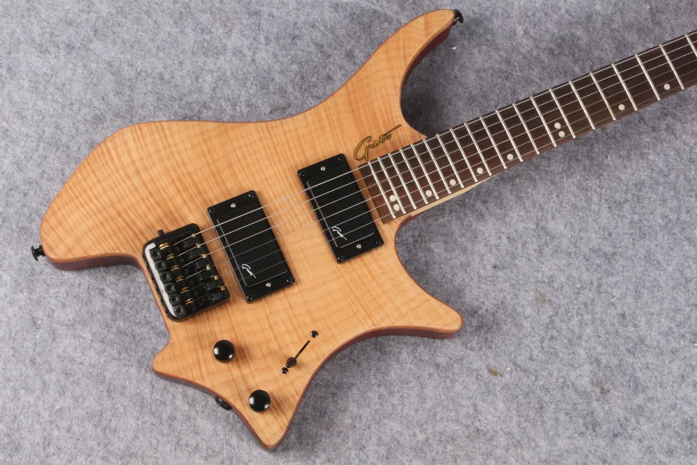

2017 Musical Instrument Natural color AAA TOP 6 strings Guitarra Headless Neck Custom Electric Guitar