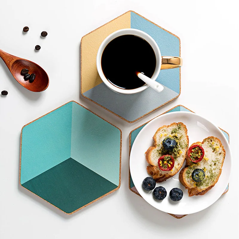 

Creative Soft Wooden Placemat Geometric Coaster Insulation Anti-hot Bowl Mat Plate Candy Colorful Pad Table Mat Kitchen Decor