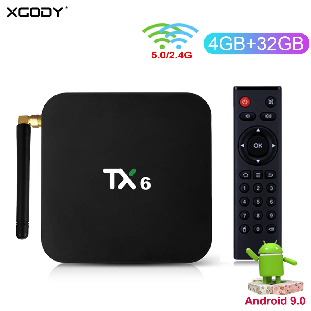 

XGODY TX6 Android 9.0 Smart TV BOX 4G 32G Allwinner H6 Quad core 2.4G/5G WIFI Media Player 4K HD Set Top Box