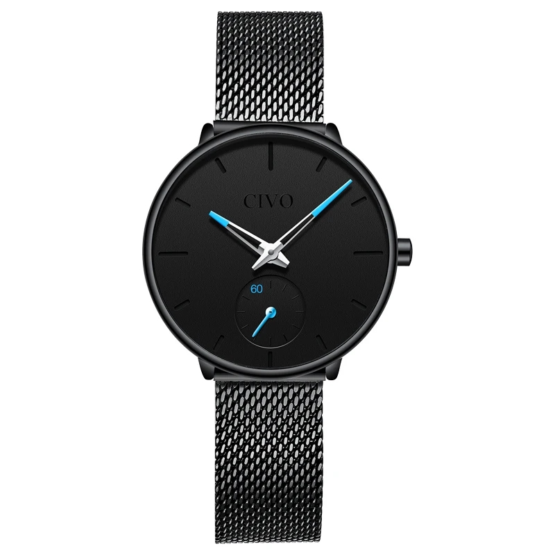 CIVO часы для женщин s Лидирующий бренд Роскошные Кварцевые часы женские водонепроницаемые стальной сетчатый ремешок женские часы-браслет часы Montre Femme - Цвет: mesh black women