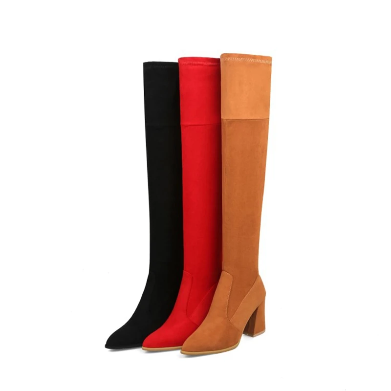 ORCHA LISA/растягивающиеся Сапоги выше колена; женские сапоги до бедра из искусственной замши; женская обувь на высоком толстом каблуке; женские зимние сапоги