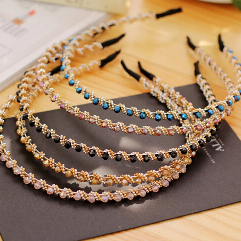 1PC Women Single Row Crystal Beaded Hair Bands Crystal Rhinestone