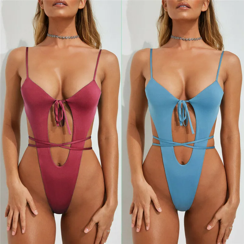 hirigin 2019 Sexy Women Bandage Monokini Push Up OnePiece Swimsuit Solid Padded Swimwear Beachwear Bathing Suit Swimming Costume | Спорт и