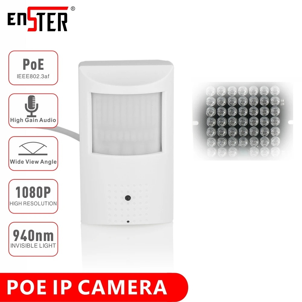 

ENSTER H.265 Indoor Onvif 2MP PoE PIR IP Camera Support Motion Detection Email Alarm with Photo Snapshot, Built-in Microphone