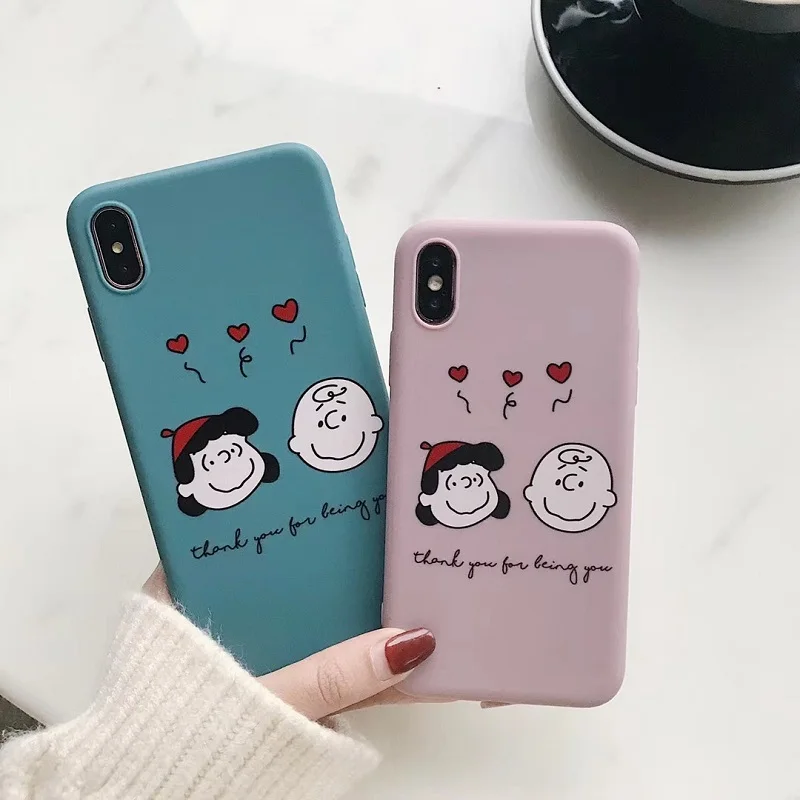 

Snoopys Dog and Charlie Brown cartoon matte case for iPhone XS MAX XR X 6 6S 7 8 Plus love heart soft matte back cover funda