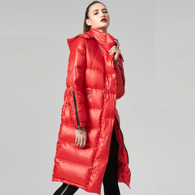 YNZZU Brand Luxury 2018 Winter Women's Down Jacket Chic Bright Duck Down Coat Women Thick Warm Hooded Female Snow Overcoat O709