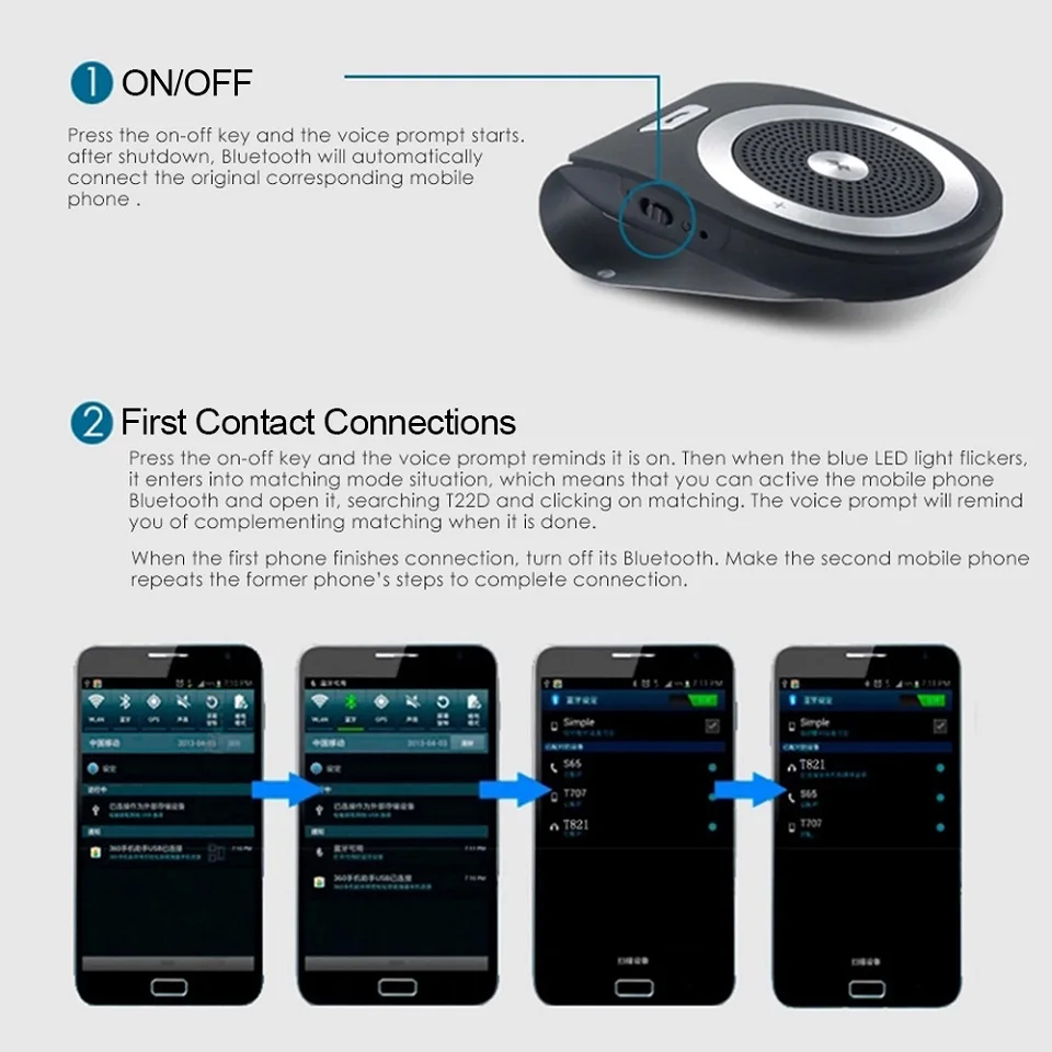 ANLUD Bluetooth Car Kit Handsfree Wireless Bluetooth Speaker Phone MP3 Music Player Sun Visor Clip Support Connects 2 Phones (7)