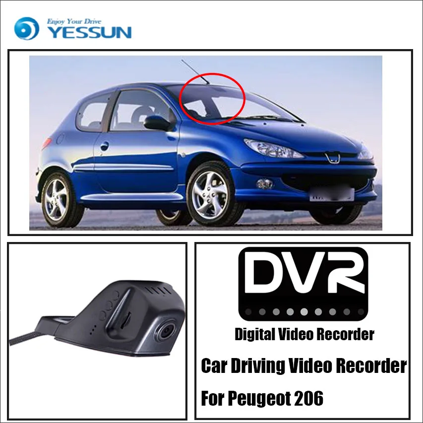 Goedkoop YESSUN Auto Front Dash CAM Camera voor Peugeot 206 DVR Driving Video Recorder Voor iPhone Android APP Controle Functie