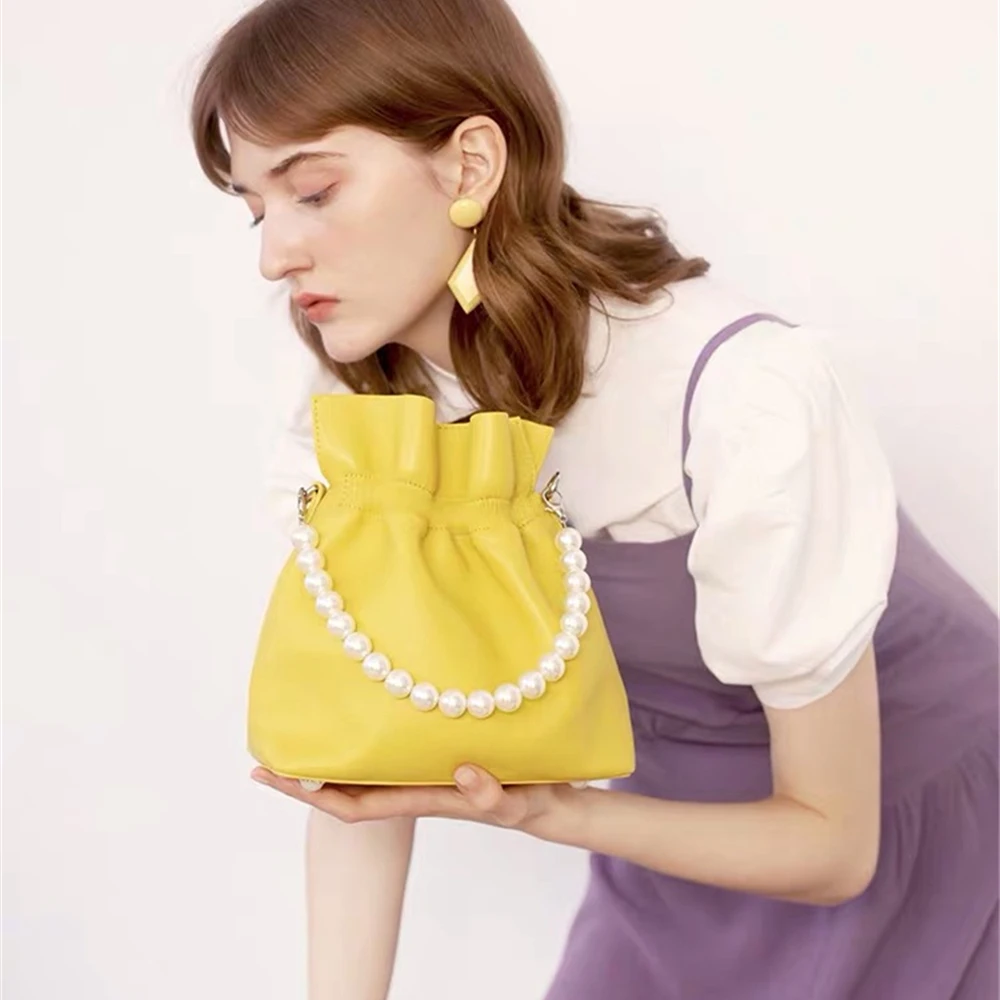 

ESbear New Arrival Fashion Pure Color Women Leather Bags Women Bag Fashion Chain Peal Female Bag Luxury Shoulder Crossbody Bags