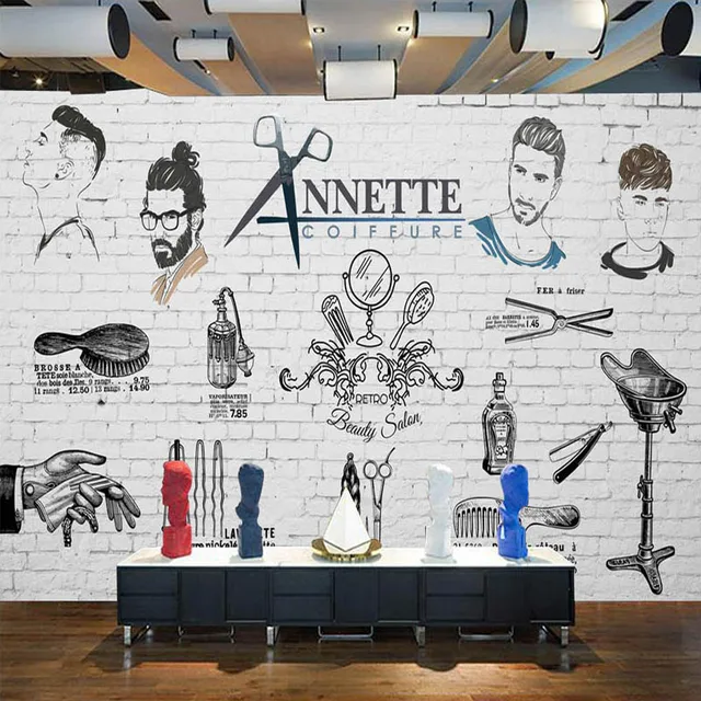 Custom Brick Wallpaper 3d Wall Hand Painted Hairdressing Hair Salon