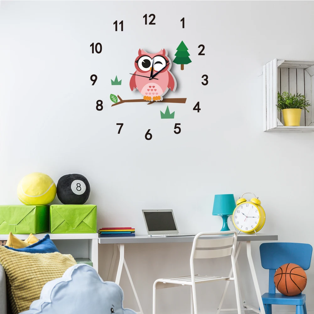 Funlife Arabic Numerals Cute Cartoon Owl Rustic Style Silent Quartz Now Round Wall Clock Is No Longer Used For Time Telling We Like Clocks To Be Artistic Make Our House Look More Beautiful