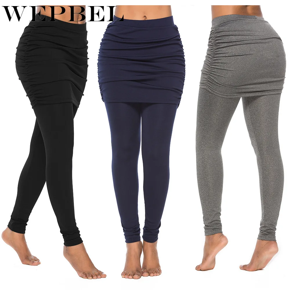 

WEPBEL Hot Sale Women Bandage Leggings Sport Mini Skirt Leggings Elastic Jogger Legging Pants