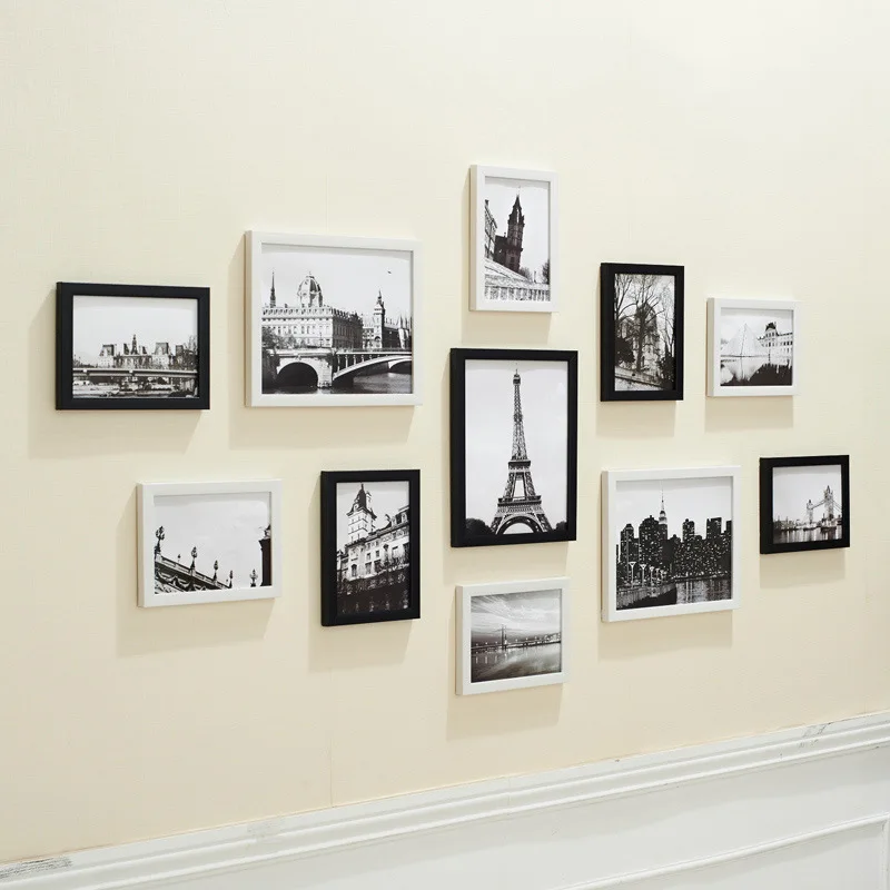 Фоторамка для демонстрации фотографий настенный коллаж Черно-Белая настенная фоторамка набор современного искусства для дома, комнаты, офиса 11 шт