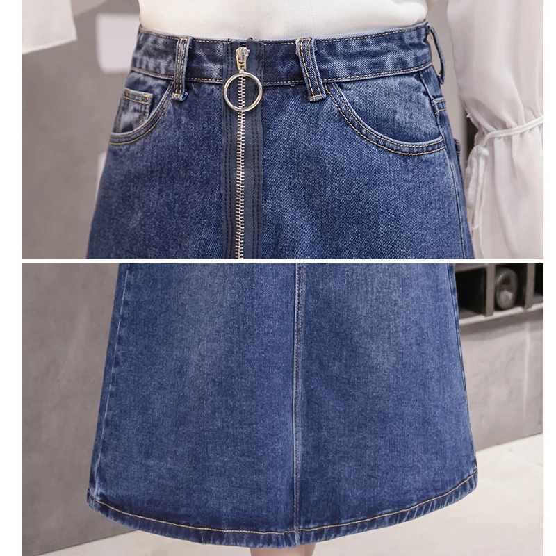 Женская синяя джинсовая юбка миди трапециевидная Джинсовая юбка на молнии с карманами с высокой талией длинные джинсовые юбки для женщин