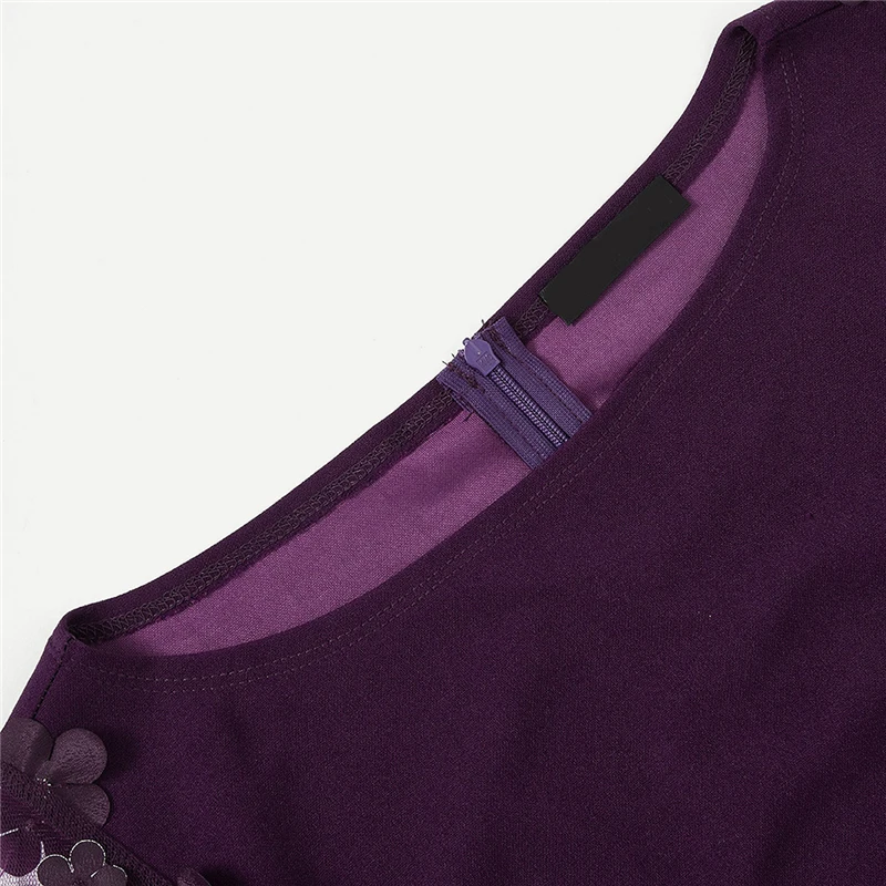 Sheinside, фиолетовые элегантные облегающие платья для женщин, вечерние платья с цветочной аппликацией и сетчатыми рукавами, облегающее женское платье миди