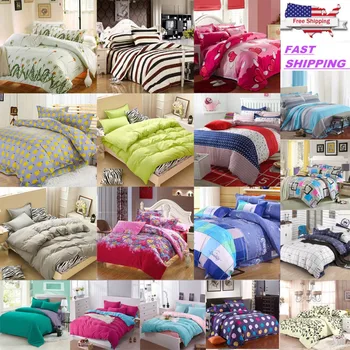 

Cotton Blend Bedding Set: 1 Duvet Cover & 2 Pillowcases, Queen Size, 37 Designs