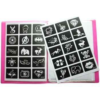 

446pcs/Lot Reusable Sticker Tattoo Stencils Folder,Painting Template Airbrush Glitter Henna Tattoo Stencil Set Album Fixed Style