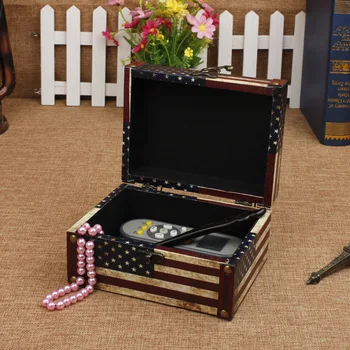 

Flag Five-pointed star Red and blue Retro Storage box Jewelry Office desk storage Home storage Candy box Cosmetic case wooden