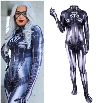 

Newest Black Cat Symbiote Female Costume Spidey Cosplay Halloween Spider-man Superhero Costumes For Adult/Kids Free Shipping