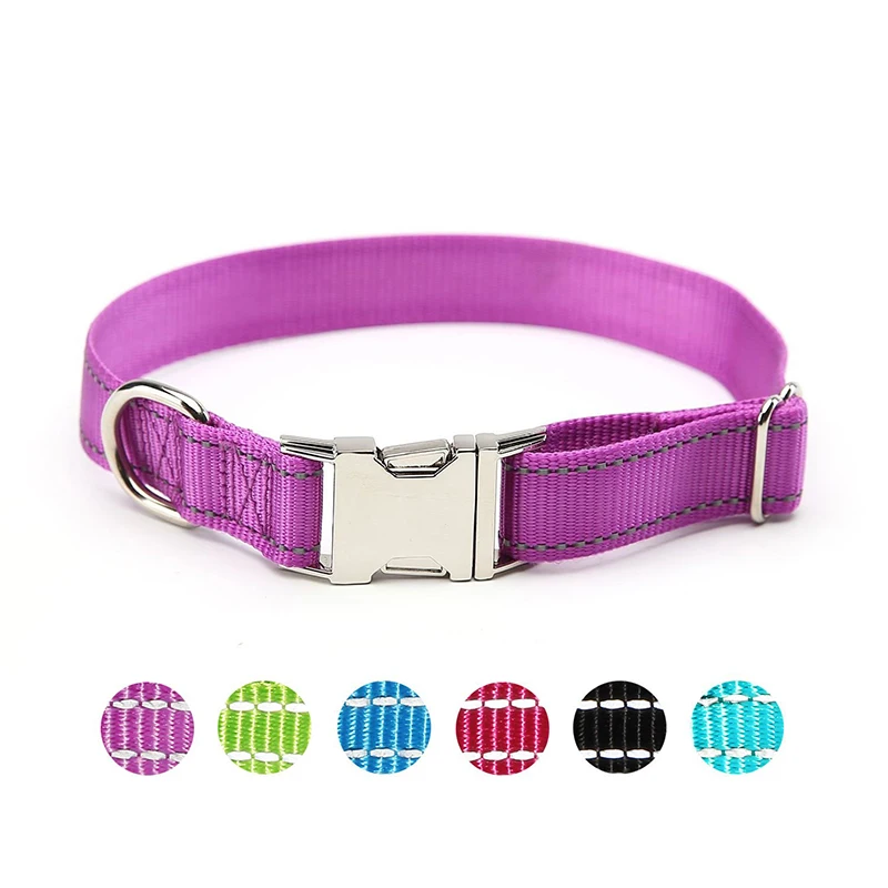 

Puppy collar Vivid Reflective dog light with Metal Buckle Dog Collar Personalized Adjustable For Medium Large Dogs Engraved