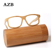AZB квадратная винтажная Ретро бамбуковая оправа для очков для мужчин и женщин НАСТОЯЩИЙ ДЕРЕВЯННЫЙ очки с диоптриями при близорукости рамка с прозрачными линзами