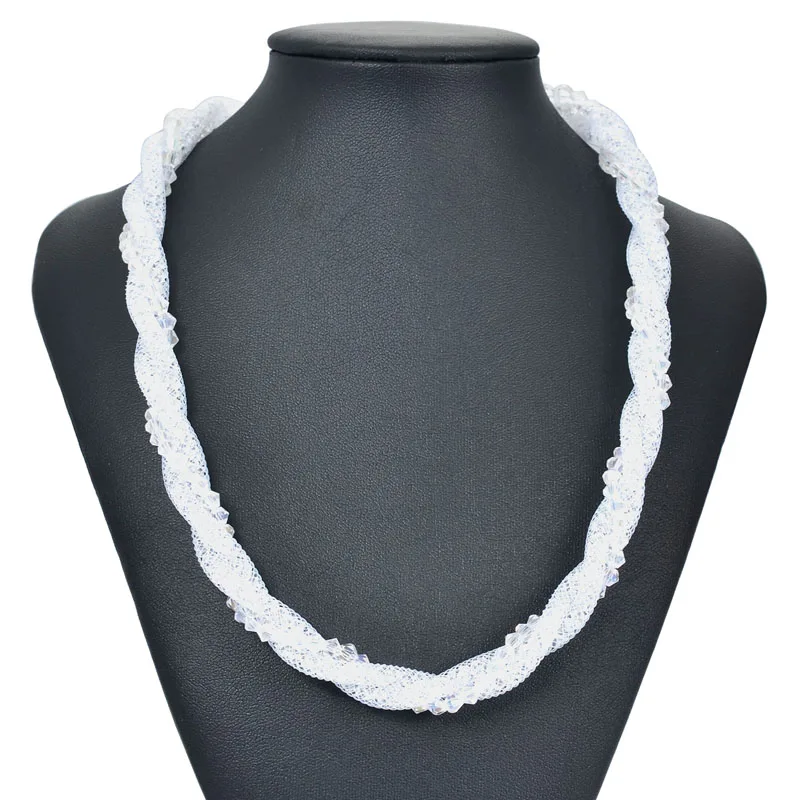 Miasol Многослойные нити витой кристалл сетки цепи себе ожерелье для женщин Подарки - Окраска металла: White