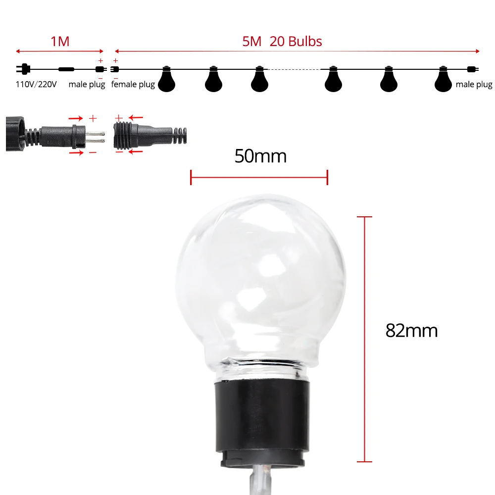 20 Globe Bulbs LED Garland Holiday Fairy String Lights 6M Christmas Lights Outdoor Garden Decorative Lights Waterproof 20 Globe Bulbs LED Garland Holiday Fairy String Lights 6M Christmas Lights Outdoor Garden Decorative Lights Waterproof