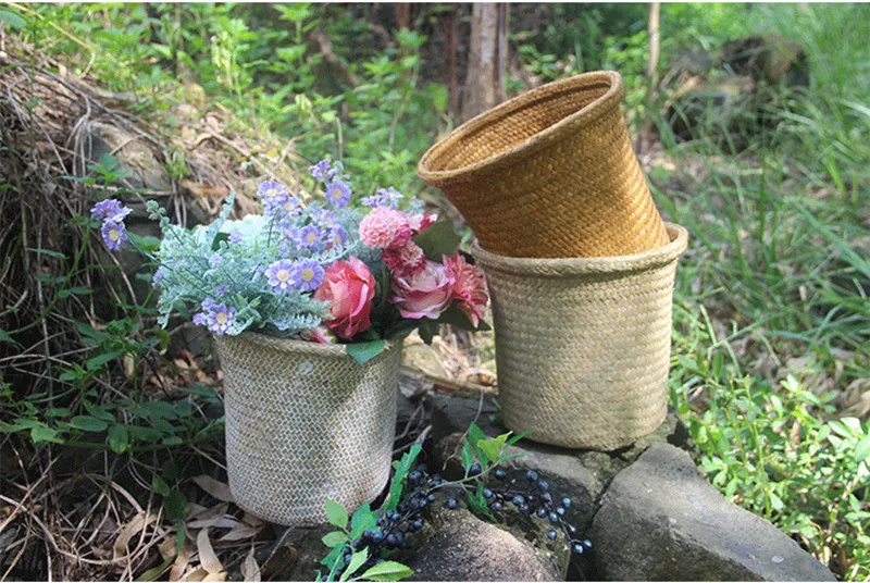 Whism ручной тканый цветочный корзины соломы корзина для хранения водорослей хранения Коробки ротанга Метизы контейнер плетеная сад сеялки