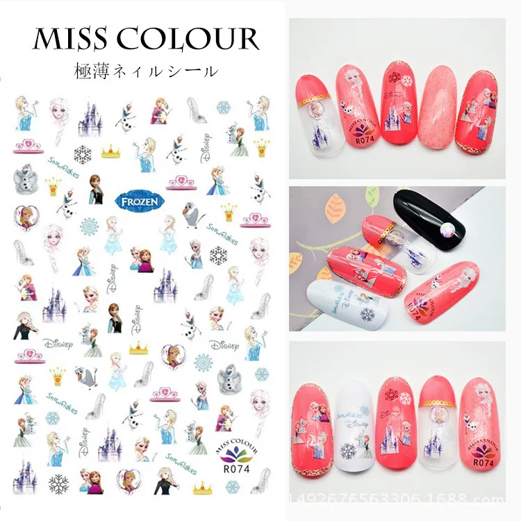 

2 Sheets Nail Sticker Frozen Totoro Baby Pig Doraemon back glue Transfer Nail Art Decals Sticker Decoration Manicure R073-R080