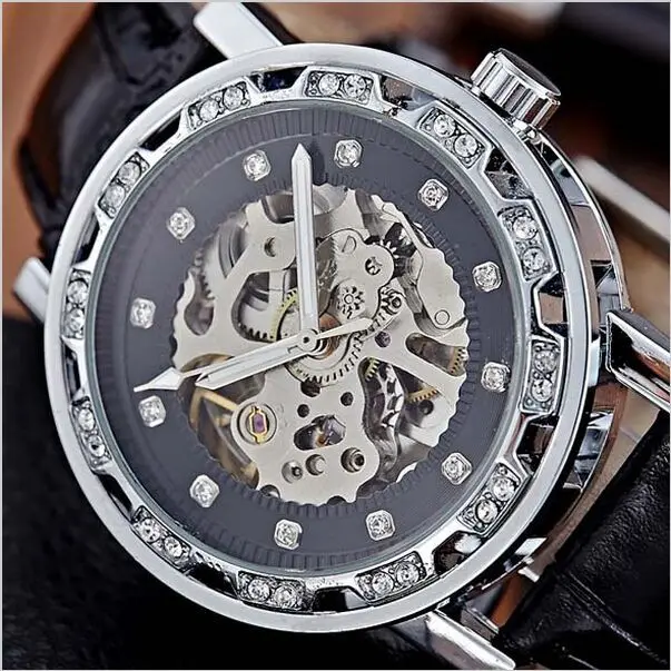 Winner скелет ретро дизайн золотые часы мужские топ брендовая люксовая дизайнерская часы роскошные часы оригинальные механические часы, кожа
