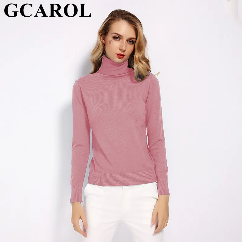 GCAROL, новинка, Осень-зима, 30% шерсть, водолазка, свитер, OL, карамельный, вязаный пуловер, женский, теплый, вязаный джемпер, уличный Топ - Цвет: Pink