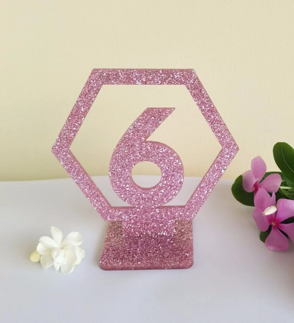 Pink glitter Acrylic Table Number Holder Wedding Numbers with Base Party Card | Дом и сад