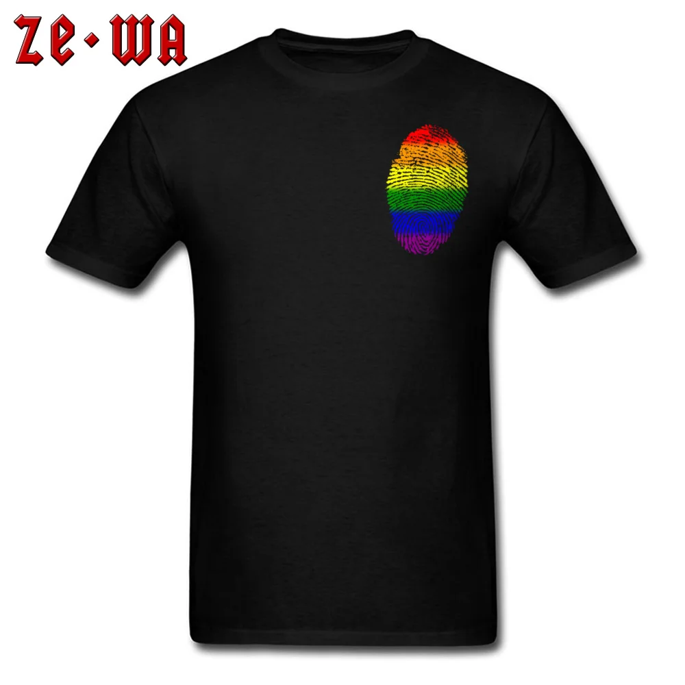 fingerprint rainbow flag lgbt T Shirt for Men Customized NEW YEAR DAY Tees Short Sleeve Retro Normal Tshirts O Neck Pure Cotton fingerprint rainbow flag lgbt Chest black