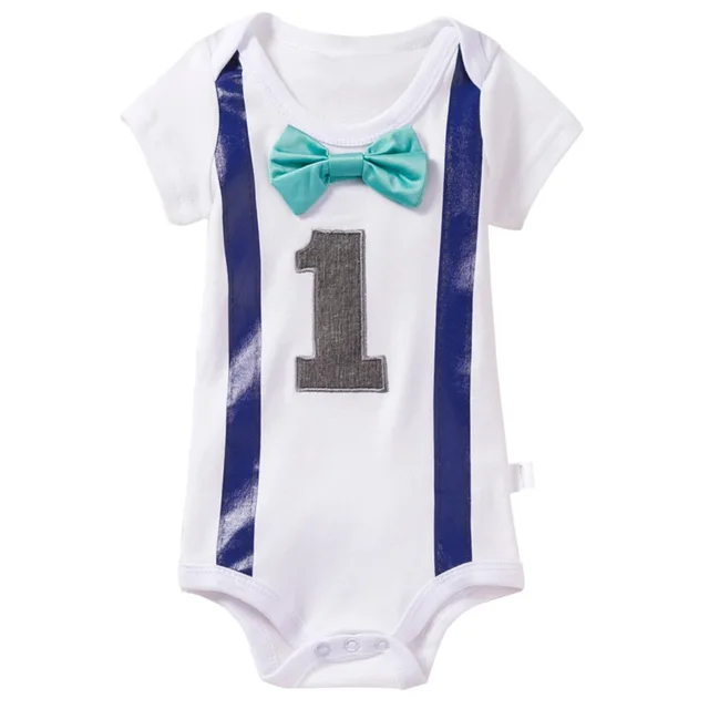 Baby Girls Boy 1st Birthday Party Bow Tie Romper Jumpsuit One Year