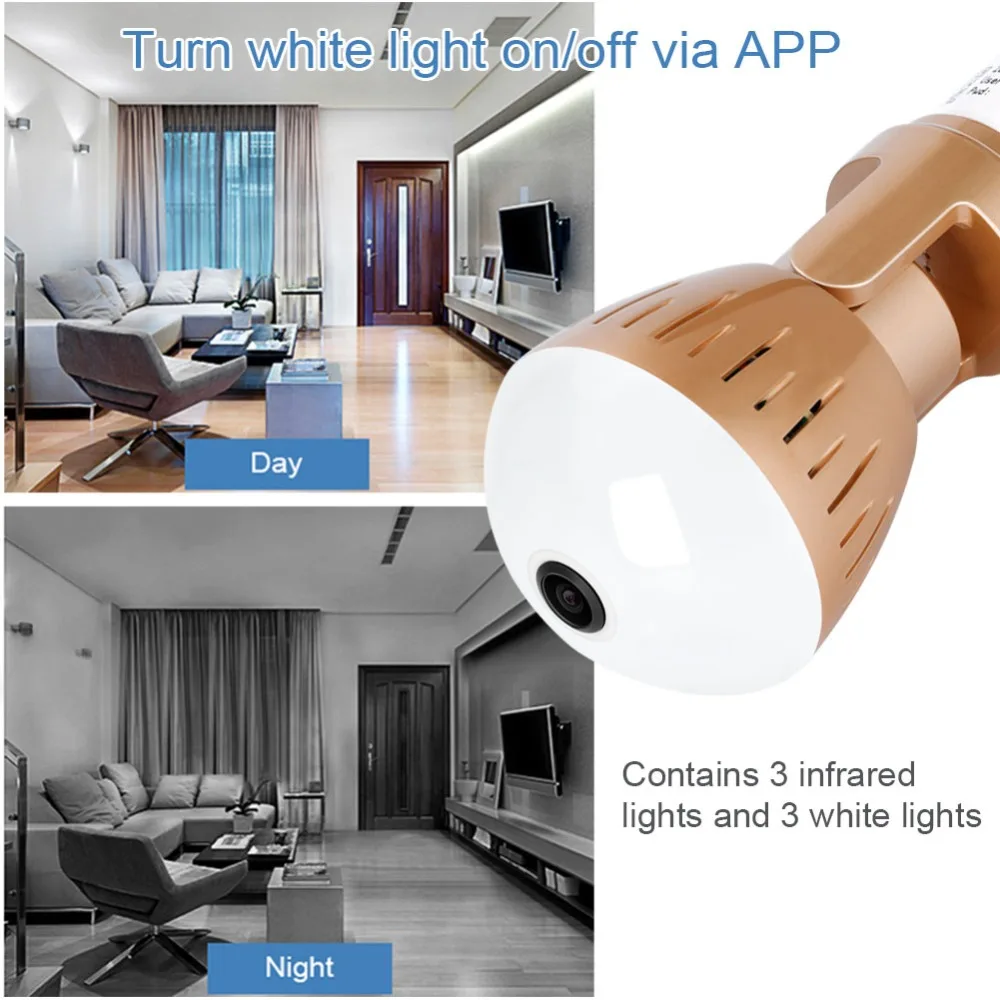 YSA 360 Degrees Fisheye Lens Panoramic IP Camera Infrared White Light Wireless 960P HD Wi-FI Mini Bulb Lamp CCTV Home Security