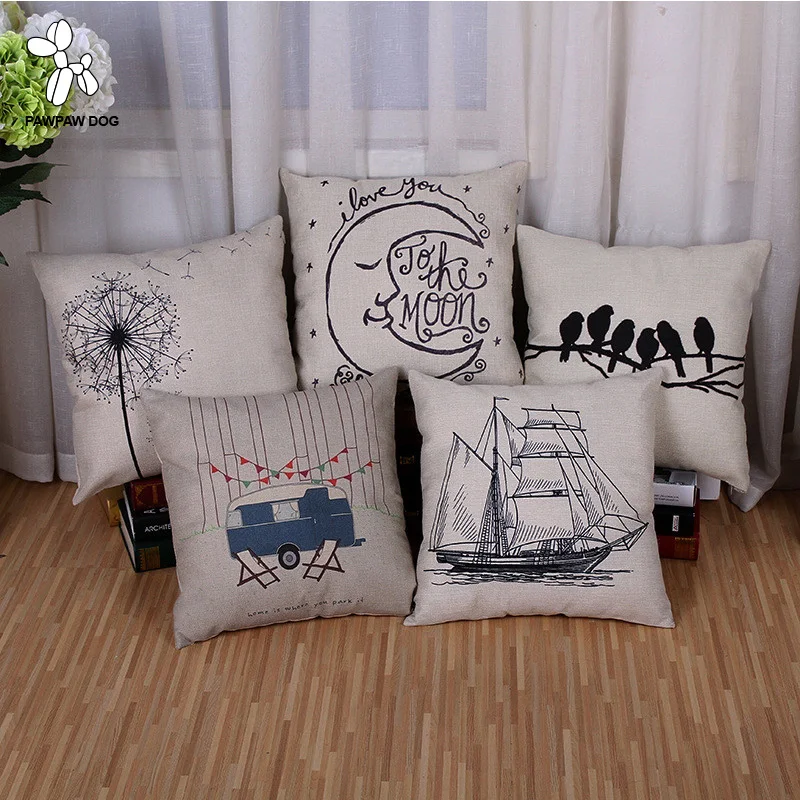 

Square 45*45 Cushion Cover Living Room Pillows Linen Scenic Printed Pattern Anti-Stress Cushion Cutely Chair Seat Cushions Cases