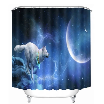 

3D Pattern Shower Curtains Wolf under the Blue Sky Bathroom Curtain Waterproof Thickened Bath Curtain Customizable