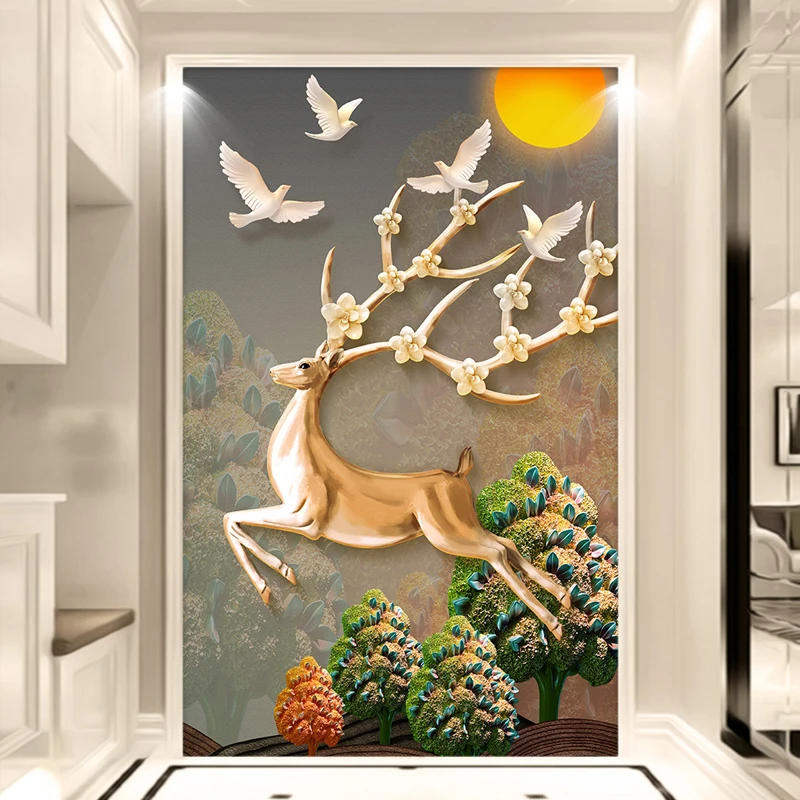 QIANZEHUI-DIY-Diamond-Embroidery-Round-Diamond-Full-rhinestone-5D-Fortune-Tree-Elk-Diamond-painting-cross-stitch