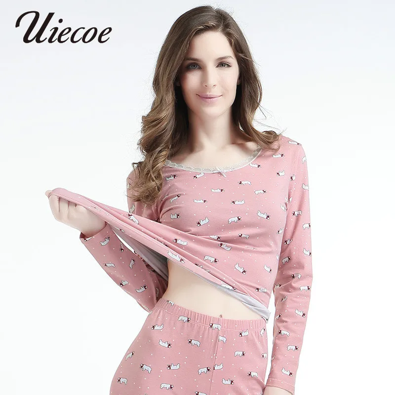 UIECOE Women Warm Thermal Underwear 95 Cotton Print Floral Woman Long