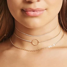 SUKI 3pcs/Set Necklace for Women Metal Round Circle Pendant Multi-layer Necklace Set Multi-necklace Choker Elegant Style Jewelry SUKI 3pcs/Set Necklace for Women Metal Round Circle Pendant Multi-layer Necklace Set Multi-necklace Choker Elegant Style Jewelry